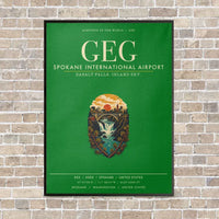 Thumbnail for Spokane International Airport GEG vertical canvas print - framed - green background