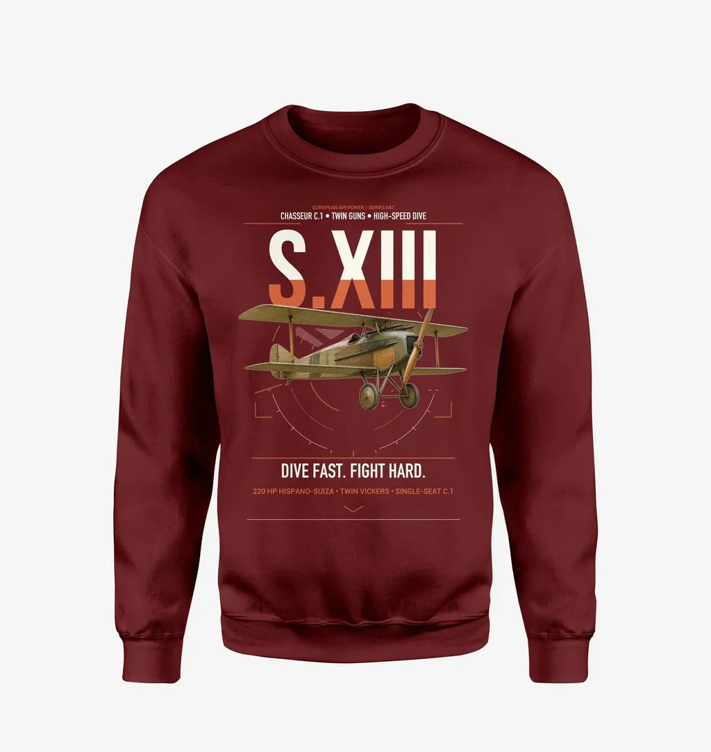SPAD S.XIII C.1 design on wine red sweatshirt