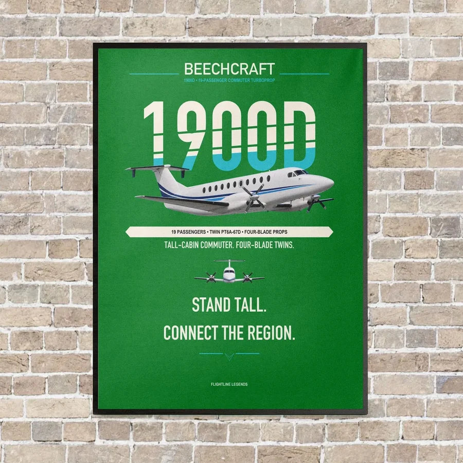 Beechcraft 1900D vertical canvas print - framed - green background