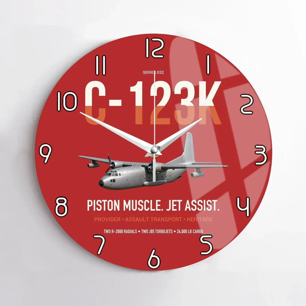 C-123K Provider design on red no frame wall clock