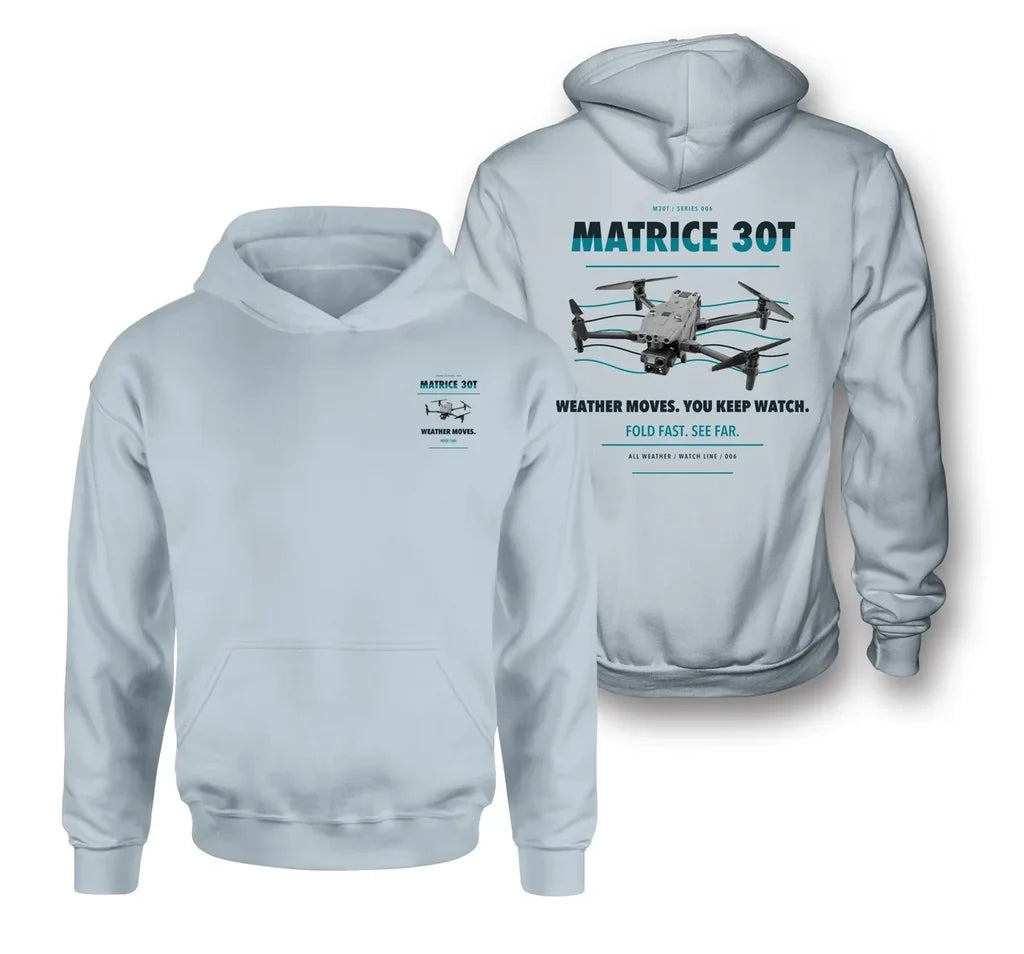 DJI Matrice 30T design on light blue hoodie