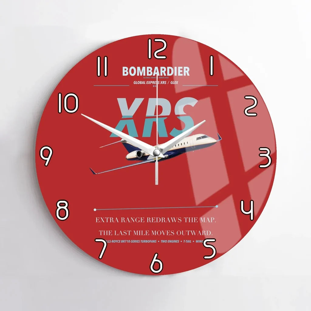 Bombardier Global Express XRS design on red no frame wall clock