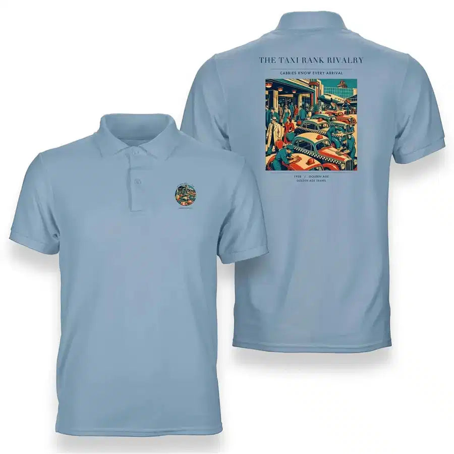 VINTAGE G4376 - The Taxi Rank Rivalry - Double-Side Polo T-Shirt design on lightblue
