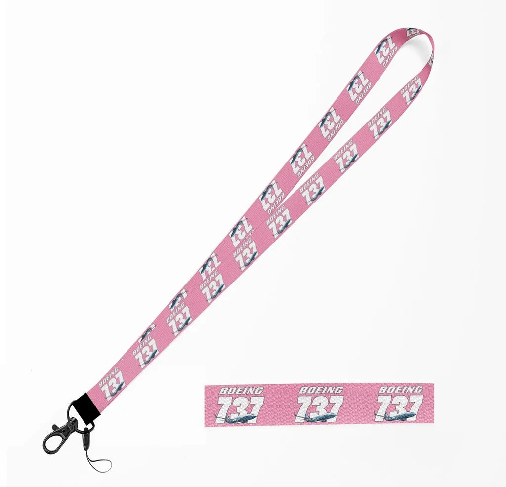 Super Boeing 737+Text lanyard and ID holder in pink