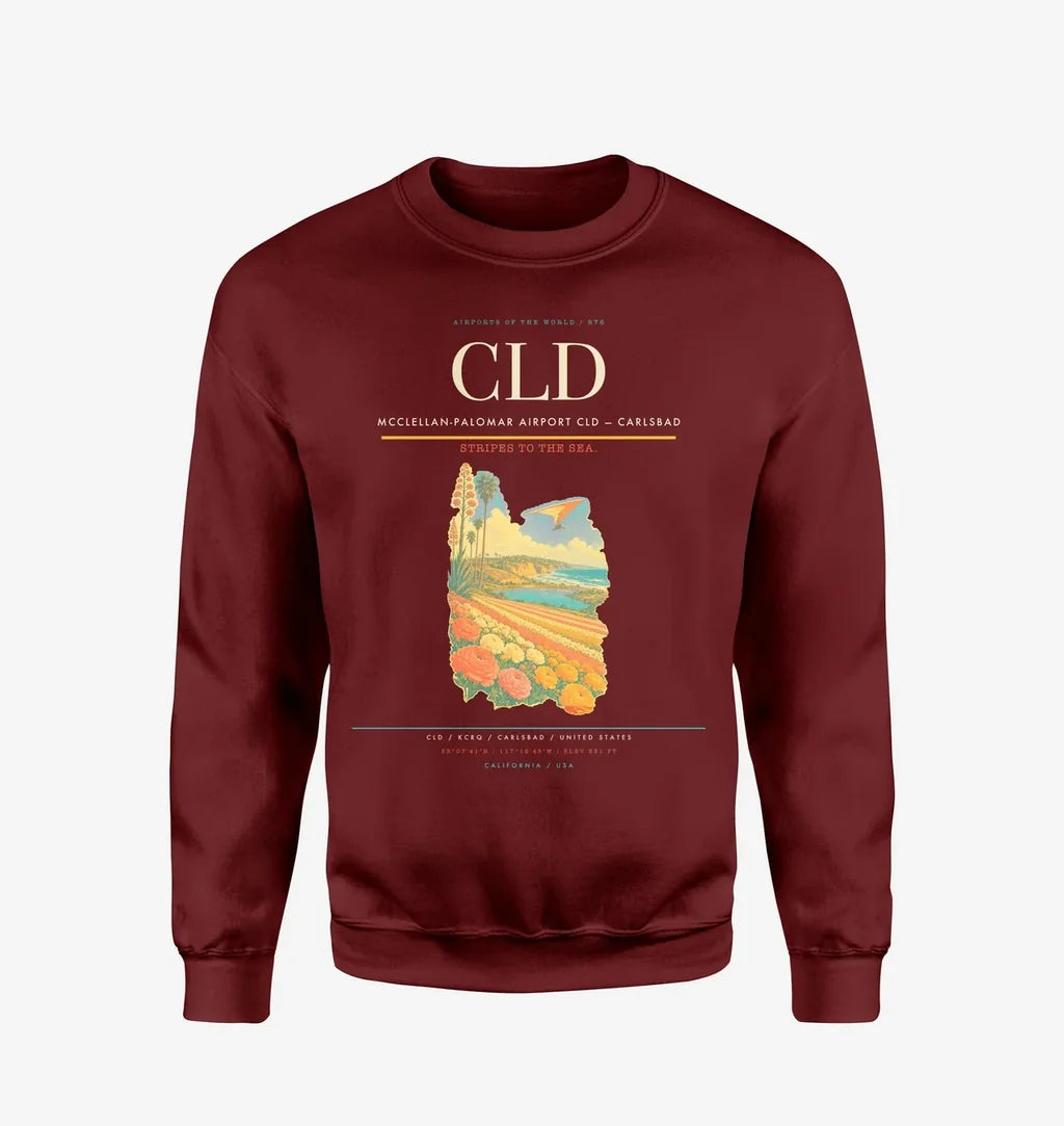 McClellan-Palomar Airport (CLD) design on wine red sweatshirt