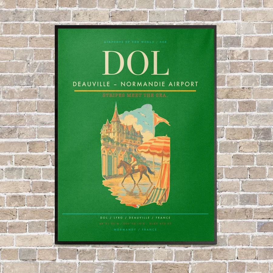 Deauville – Normandie Airport DOL vertical canvas print - framed - green background