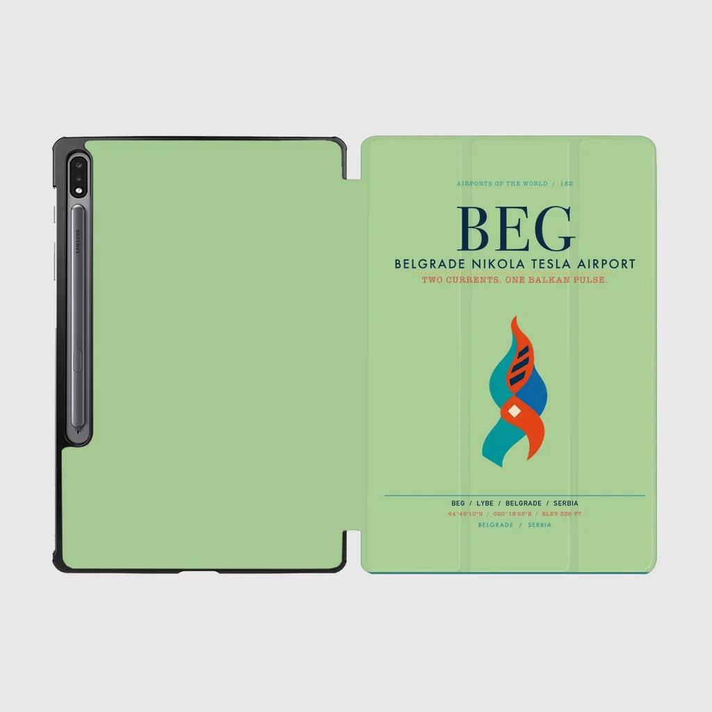 Belgrade Nikola Tesla Airport (BEG) design on light green samsung tablet tablet case