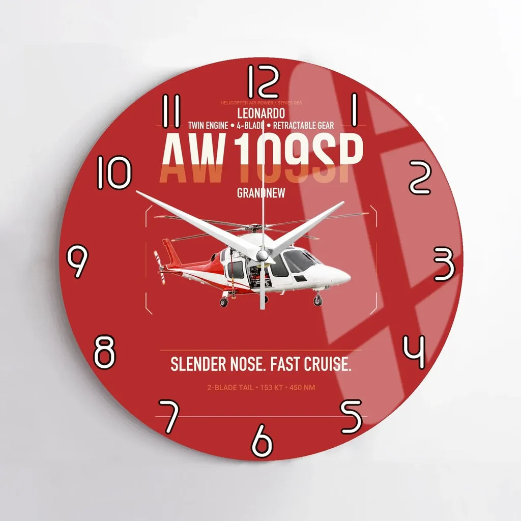 Leonardo AW109SP GrandNew design on red no frame wall clock