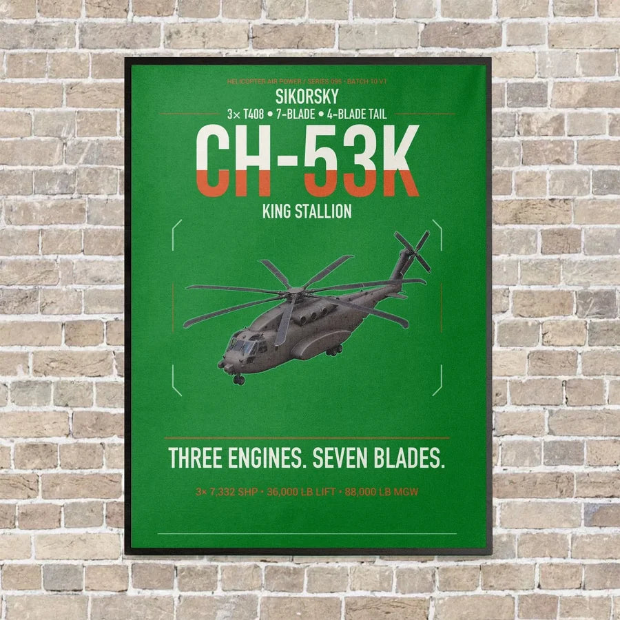 Sikorsky CH-53K King Stallion vertical canvas print - framed - green background