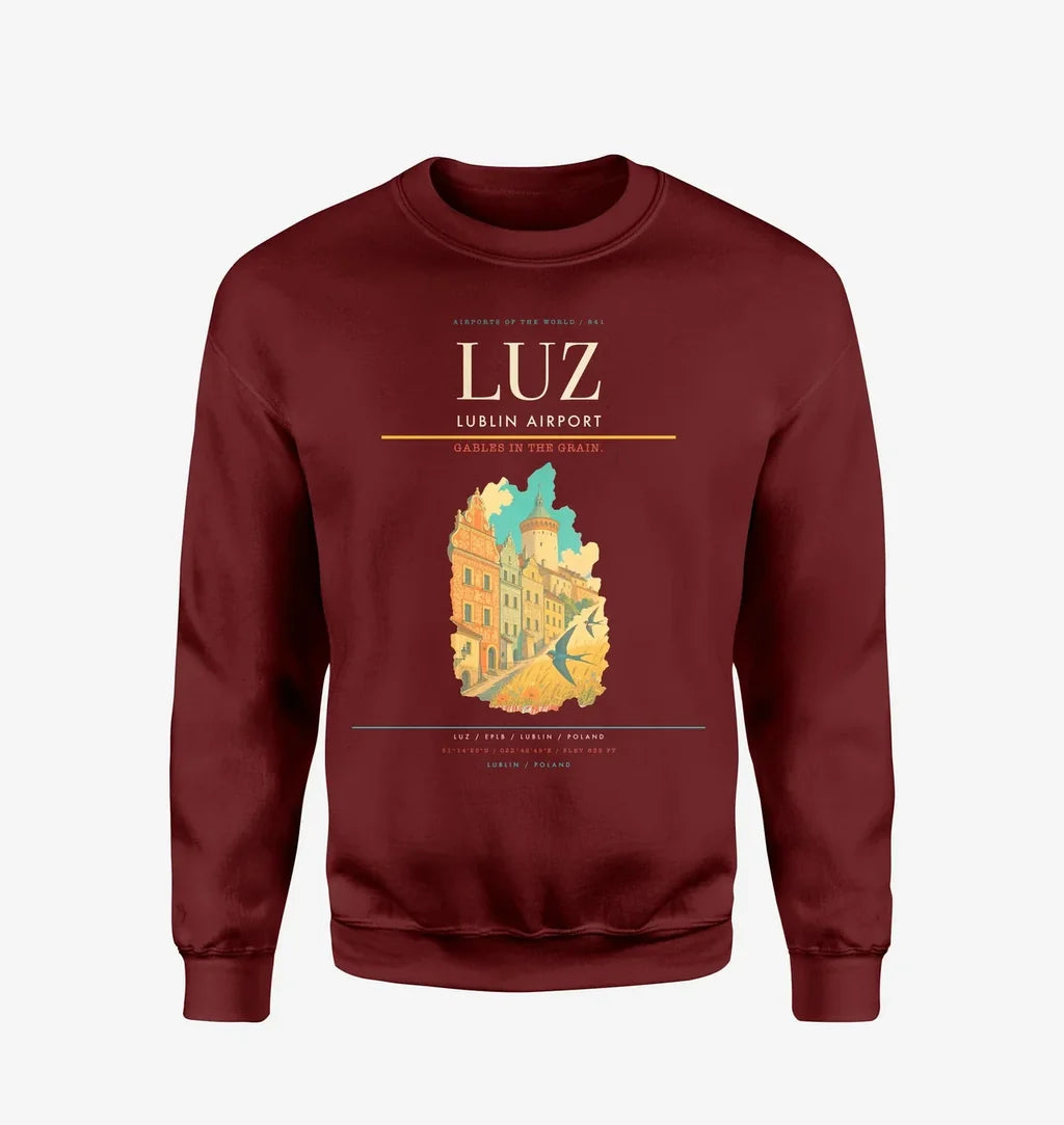 Lublin Airport (LUZ) design on wine red sweatshirt