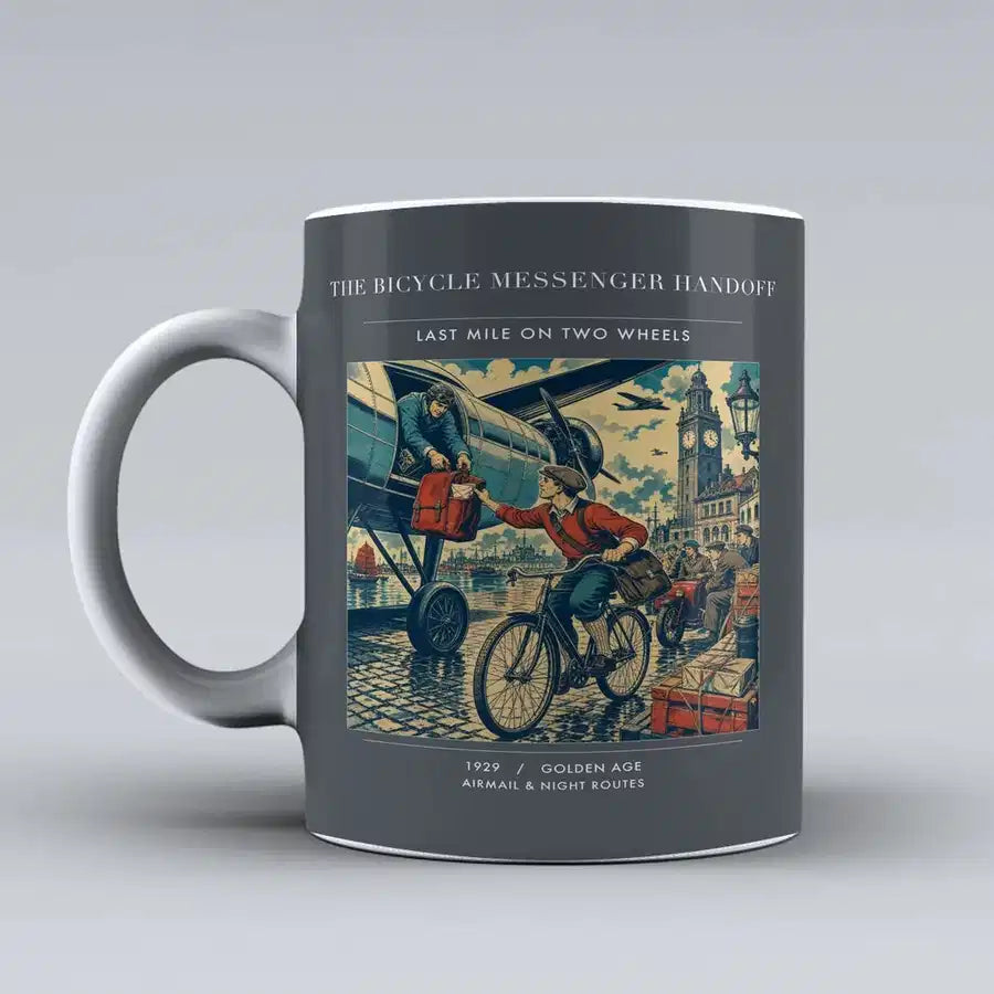 VINTAGE G4311 - The Bicycle Messenger Handoff - Ceramic Mug design on gray