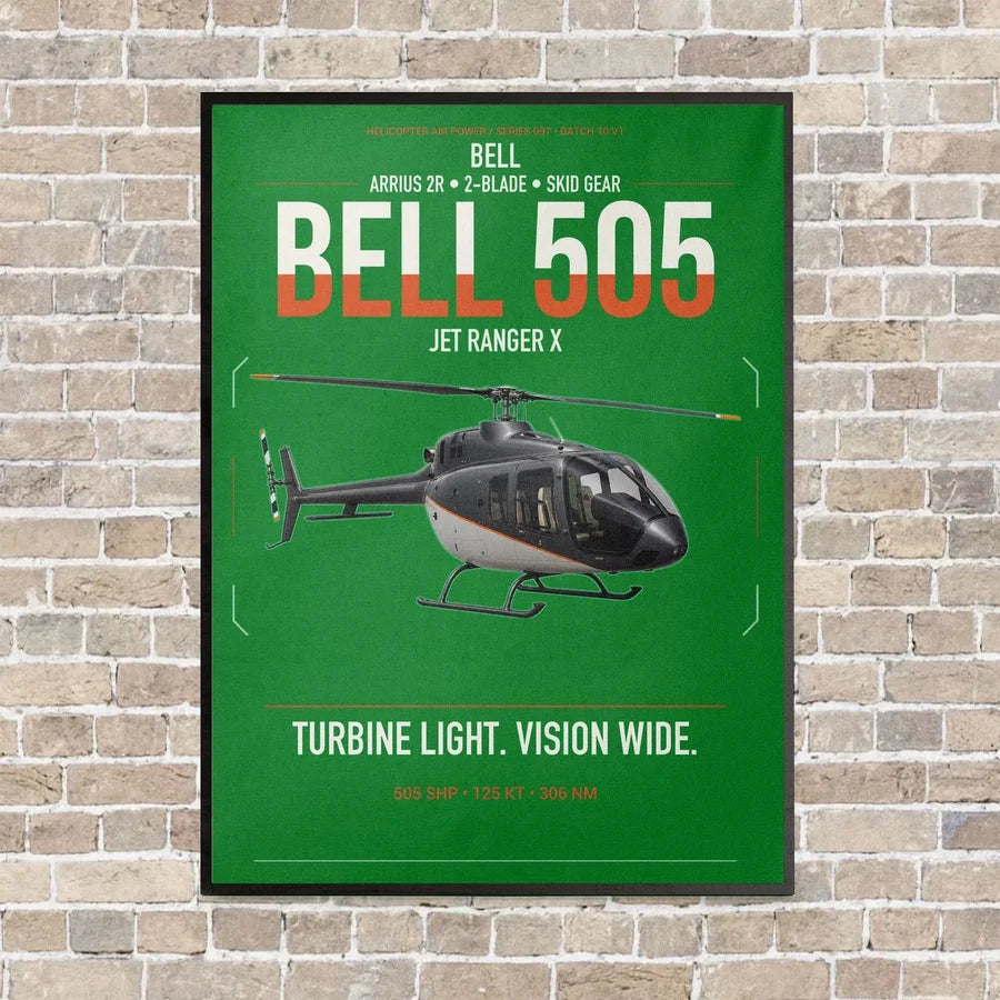 Bell 505 Jet Ranger X vertical canvas print - framed - green background
