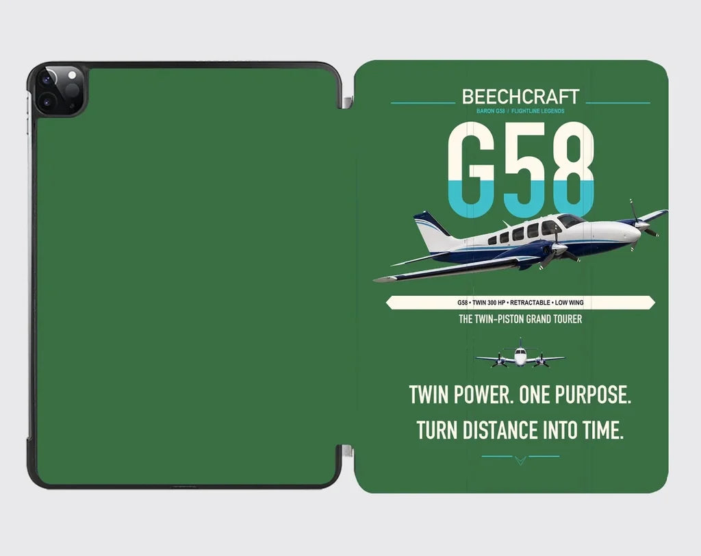 Beechcraft Baron G58 design on green ipad tablet case