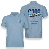 Thumbnail for Cessna 208 Caravan design on light blue double-side polo t-shirt, double-side print