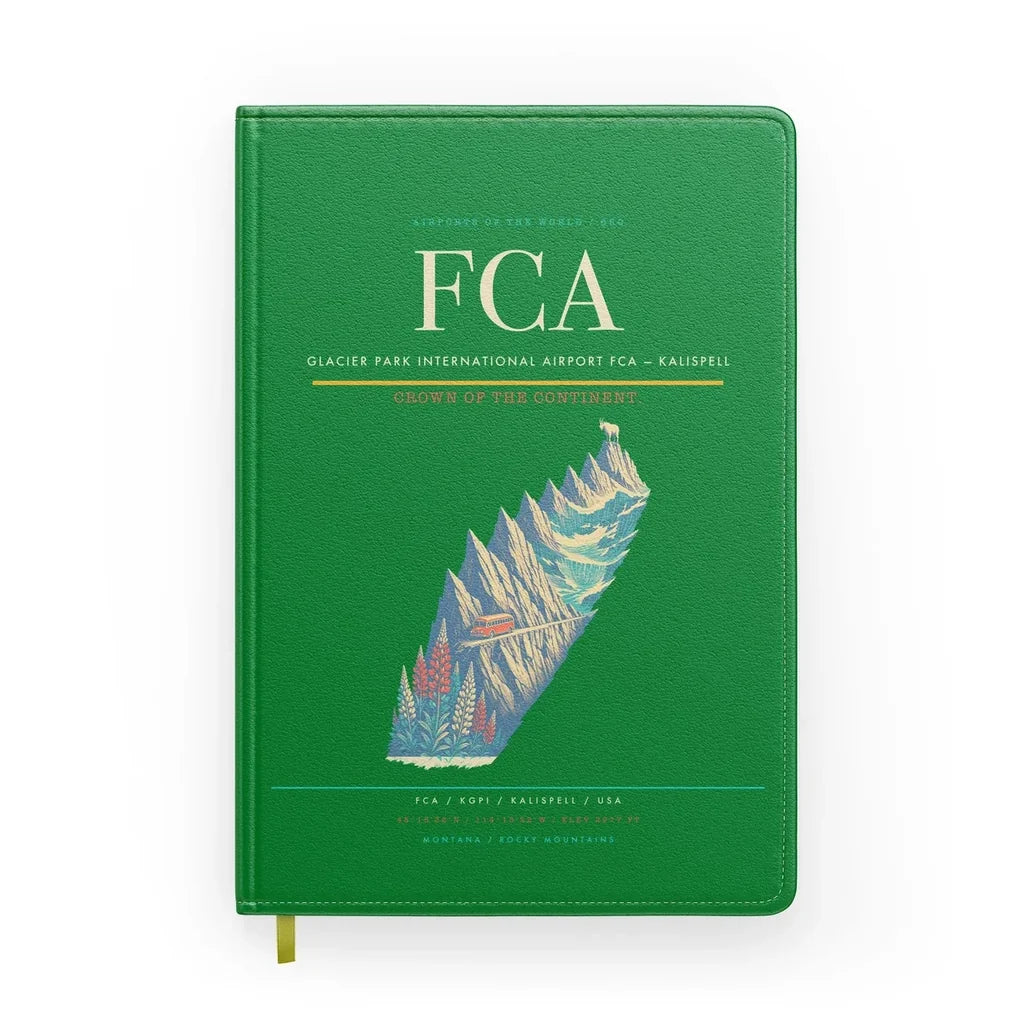 Glacier Park International Airport (FCA) design on green notebook