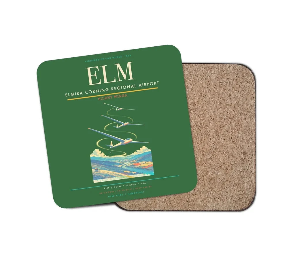 Elmira Corning Regional Airport (ELM) design on green 1 piece coaster