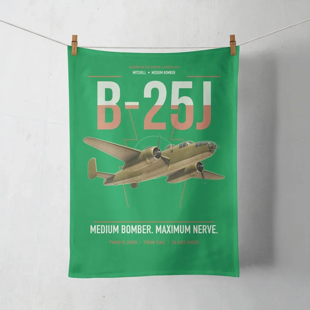 B-25J Mitchell design on green towel