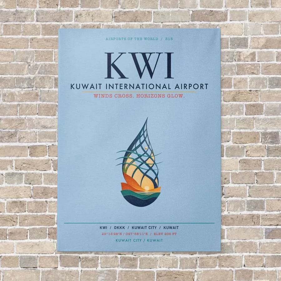 Kuwait International Airport KWI vertical canvas print - no frame - light blue background