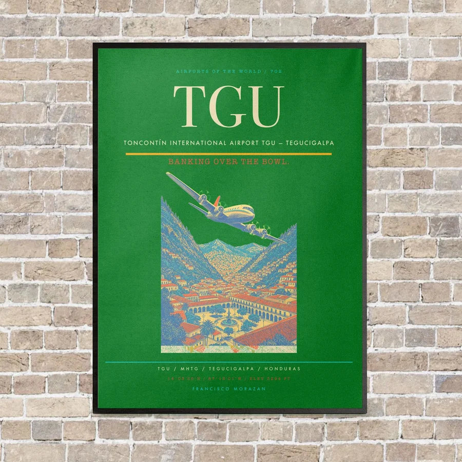 Toncontín International Airport TGU — Tegucigalpa vertical canvas print - framed - green background