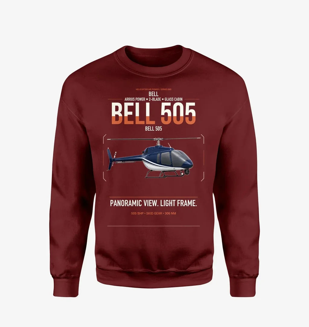 Bell 505 design on wine red sweatshirt