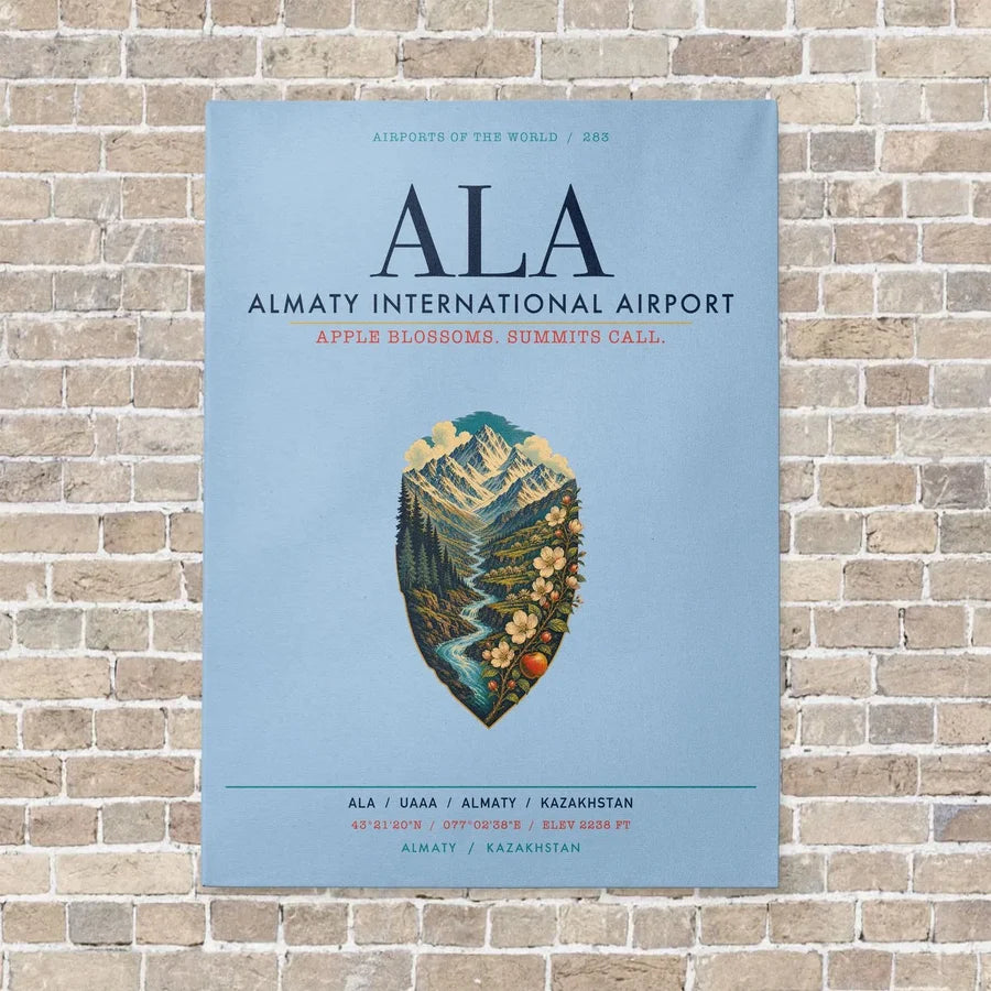 Almaty International Airport ALA vertical canvas print - no frame - light blue background
