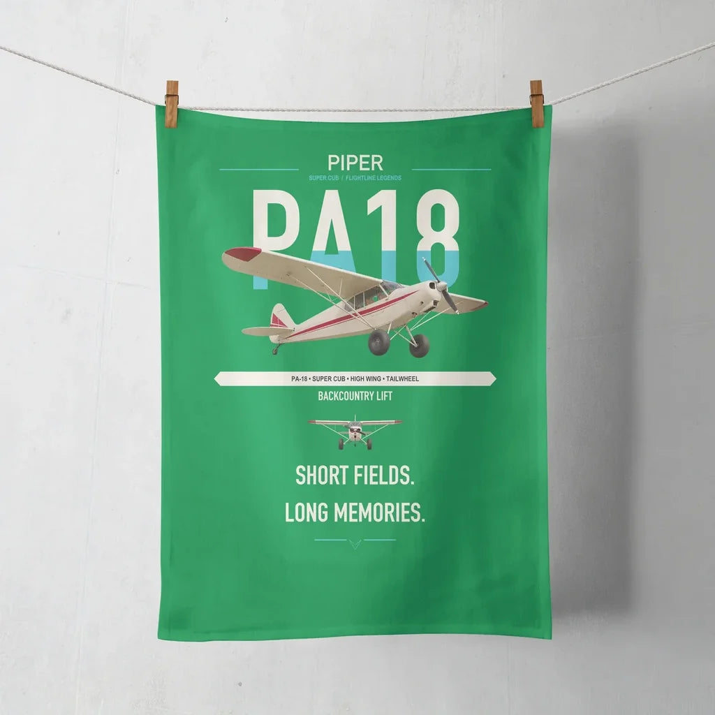 Piper PA-18 Super Cub design on green towel