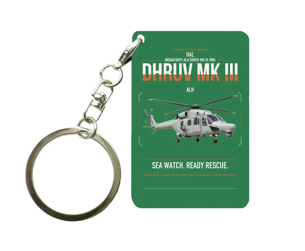 HAL ALH Dhruv Mk III design on green designed key chain, double-side print