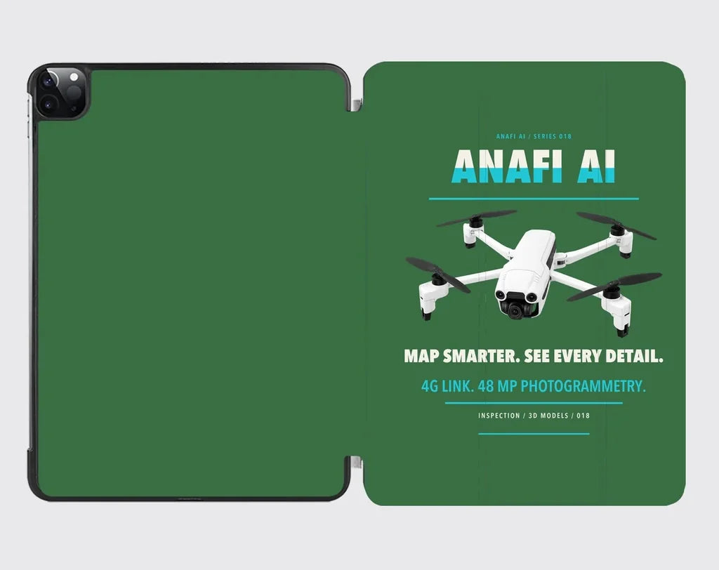 Parrot ANAFI Ai design on green ipad tablet case