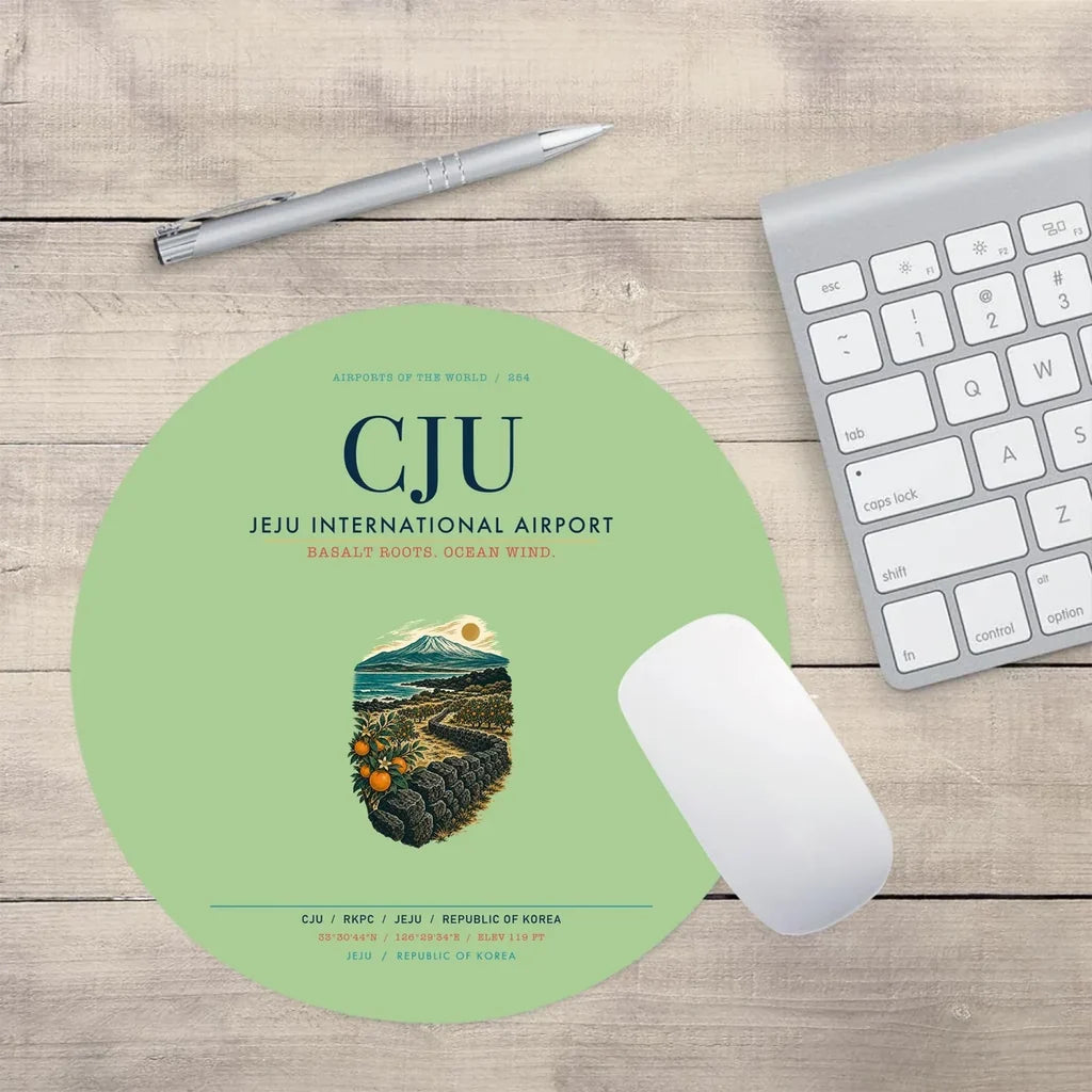 Jeju International Airport (CJU) design on light green round mouse pad