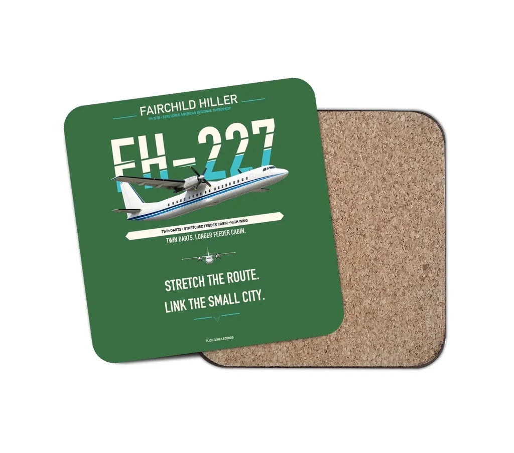 Fairchild Hiller FH-227B design on green 1 piece coaster