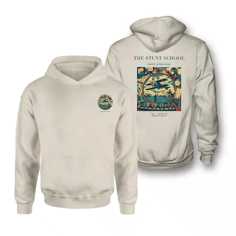 VINTAGE G4044 - The Stunt School - Double-Side Hoodie design on khaki double side