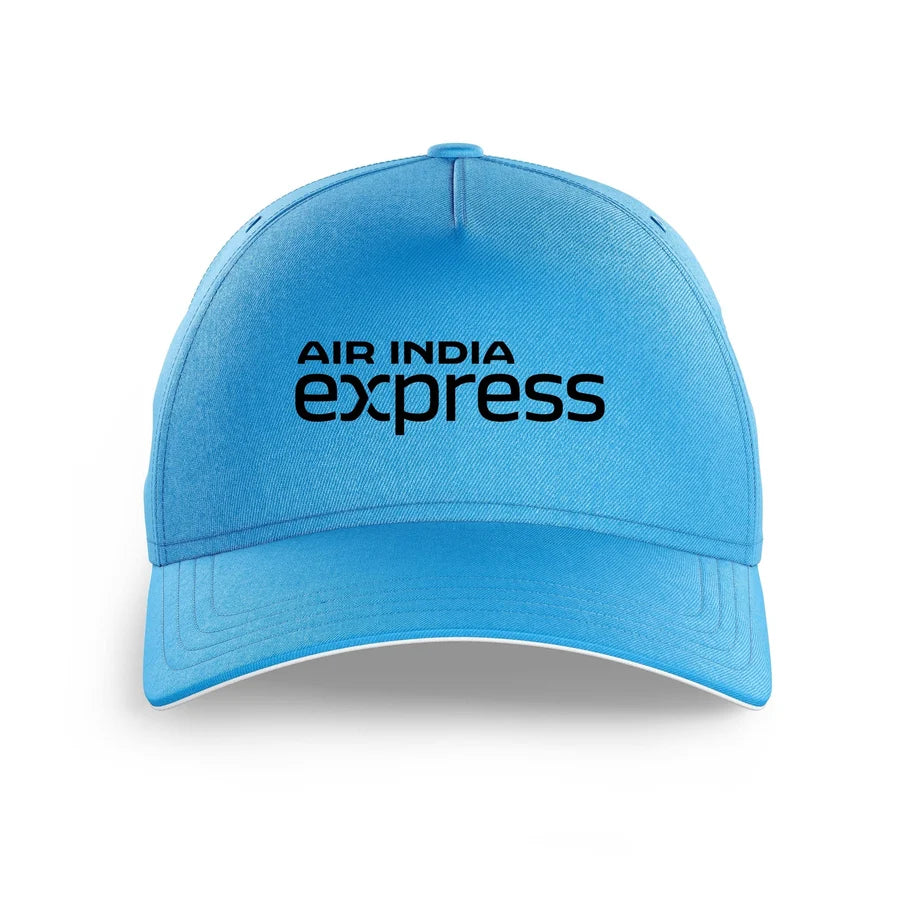 Air India Express logo printed on light blue cap
