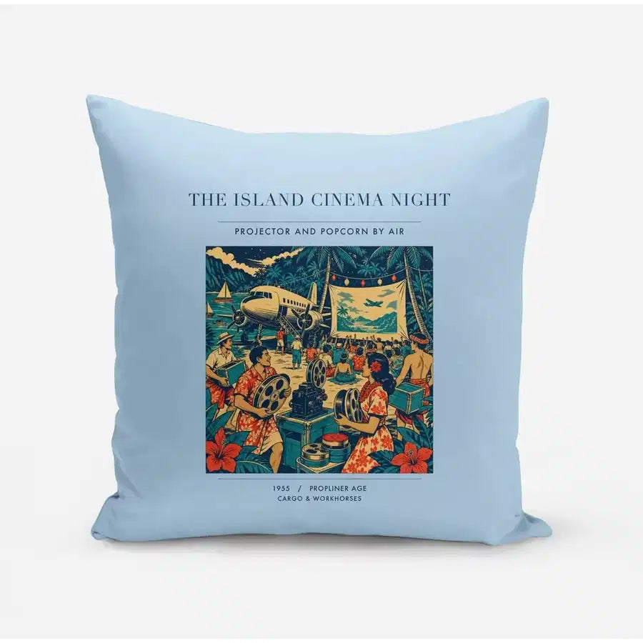 VINTAGE G4442 - The Island Cinema Night - Designed Pillows design on lightblue