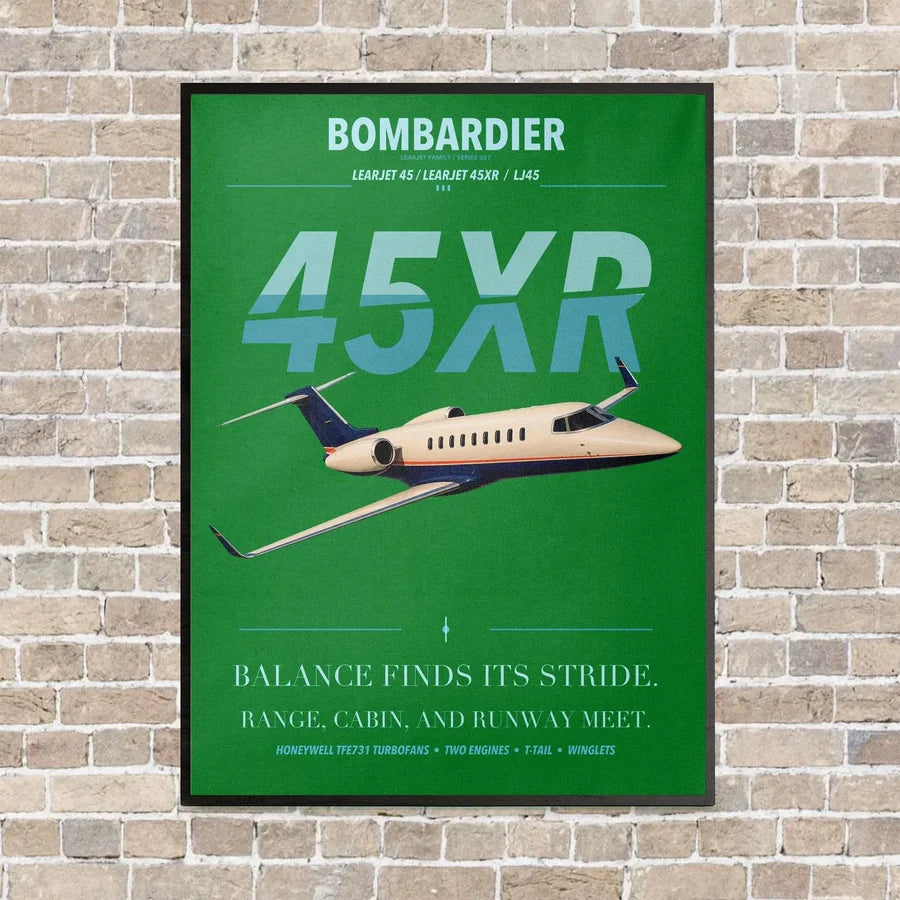Bombardier Learjet 45XR vertical canvas print - framed - green background