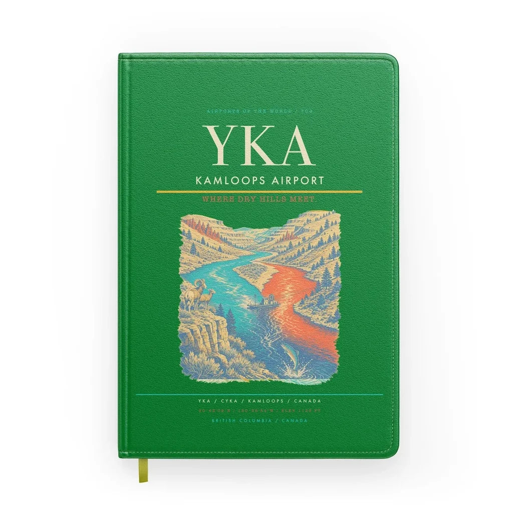Kamloops Airport (YKA) design on green notebook