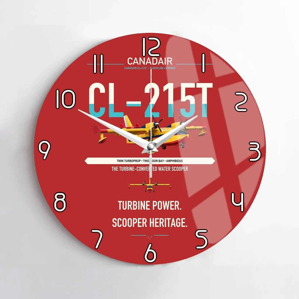 Canadair CL-215T design on red no frame wall clock