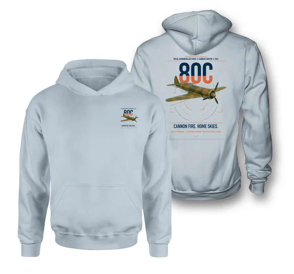 IAR 80C design on light blue double-side hoodie, double-side print