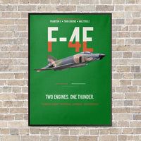 Thumbnail for F-4E Phantom II Two Engines One Thunder vertical canvas print - framed - green background