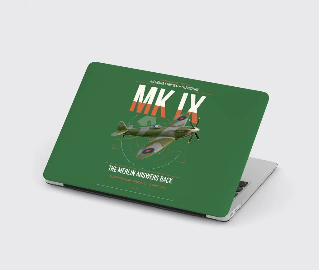 Supermarine Spitfire Mk IX design on green MacBook case