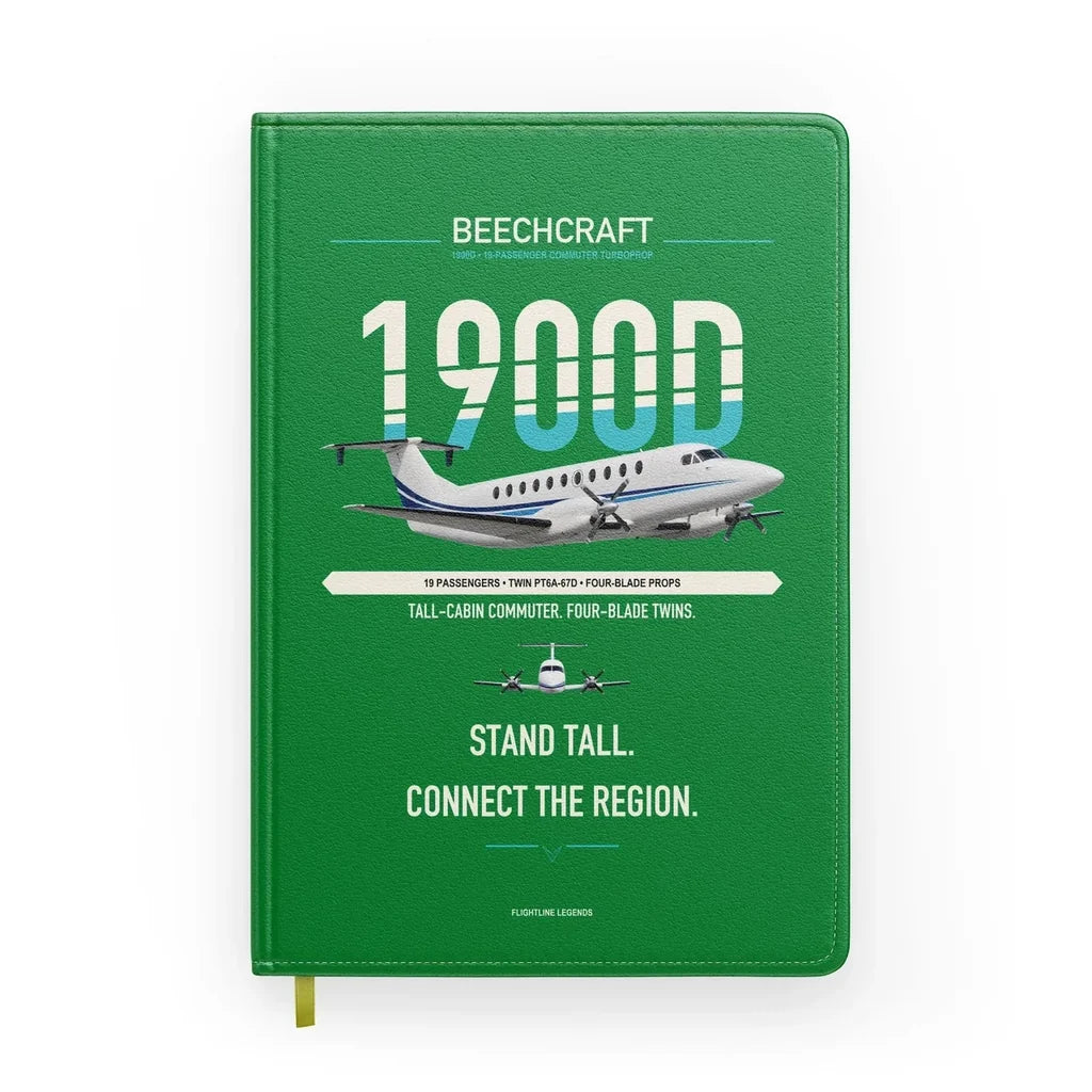 Beechcraft 1900D design on green notebook