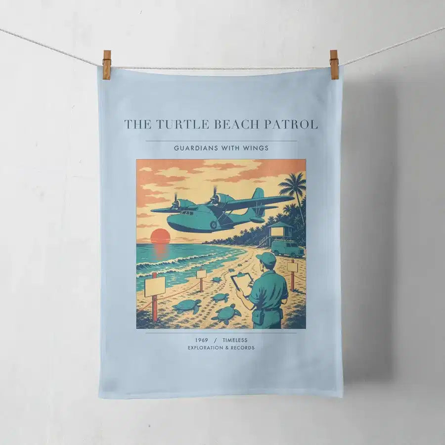 VINTAGE G4443 - The Turtle Beach Patrol - Designed Towels design on lightblue