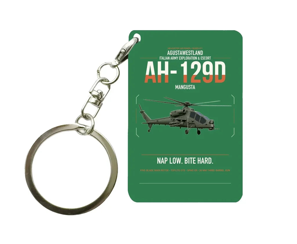 AgustaWestland AH-129D Mangusta design on green designed key chain, double-side print