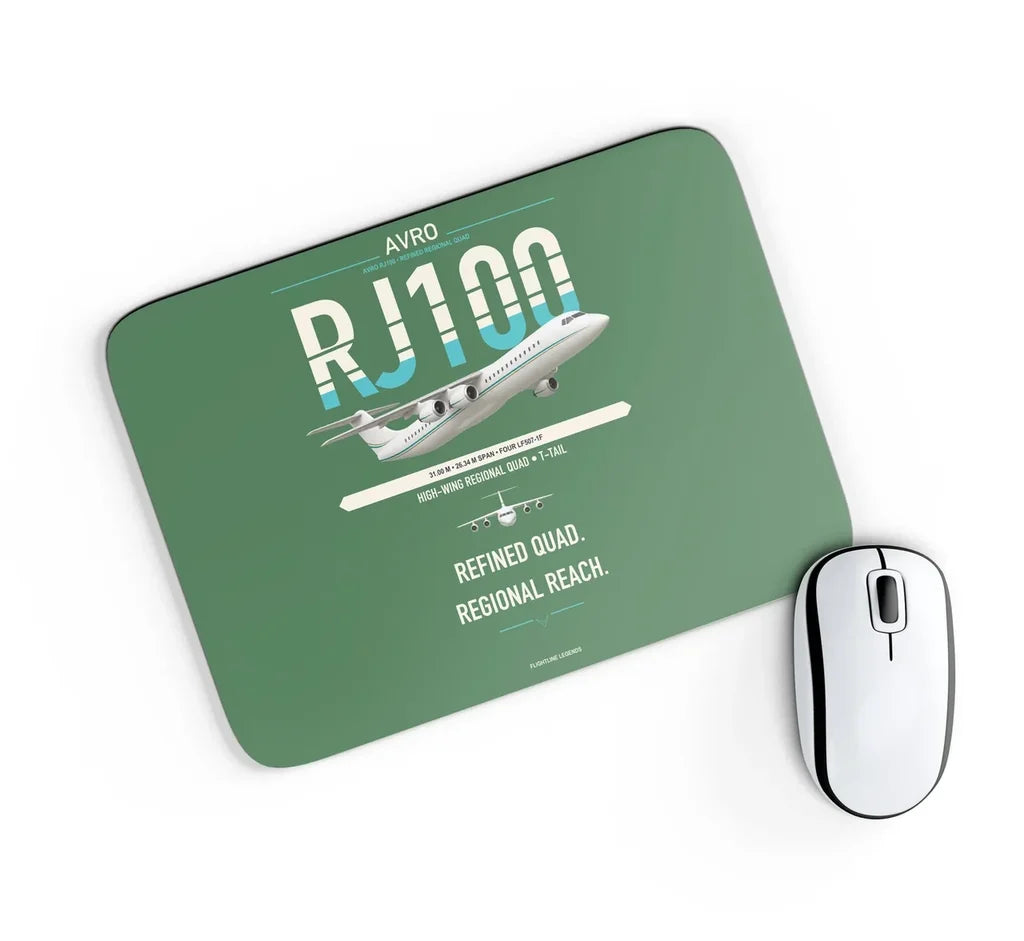 Avro RJ100 design on green rectangle mouse pad