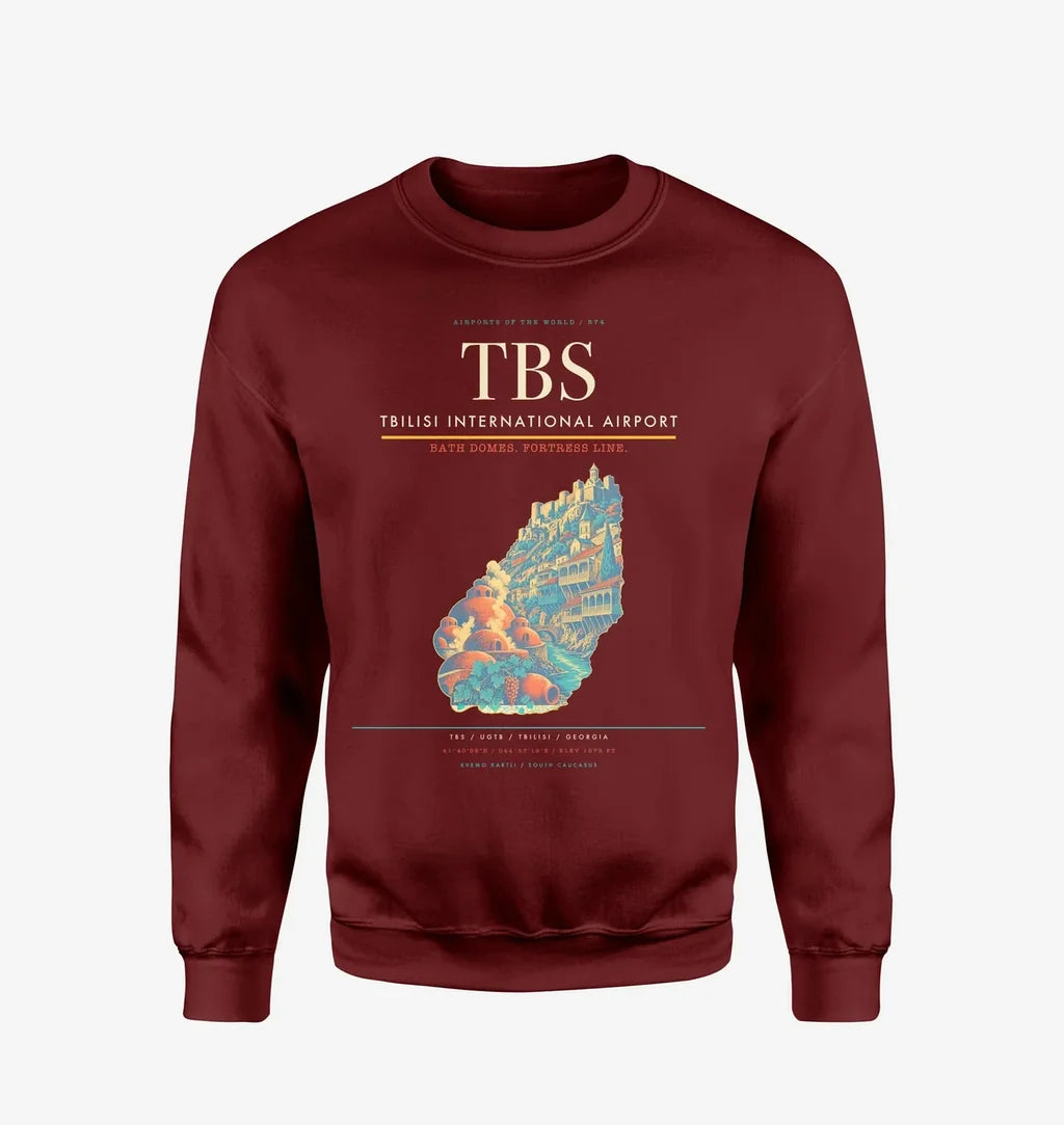Tbilisi International Airport (TBS) design on wine red sweatshirt