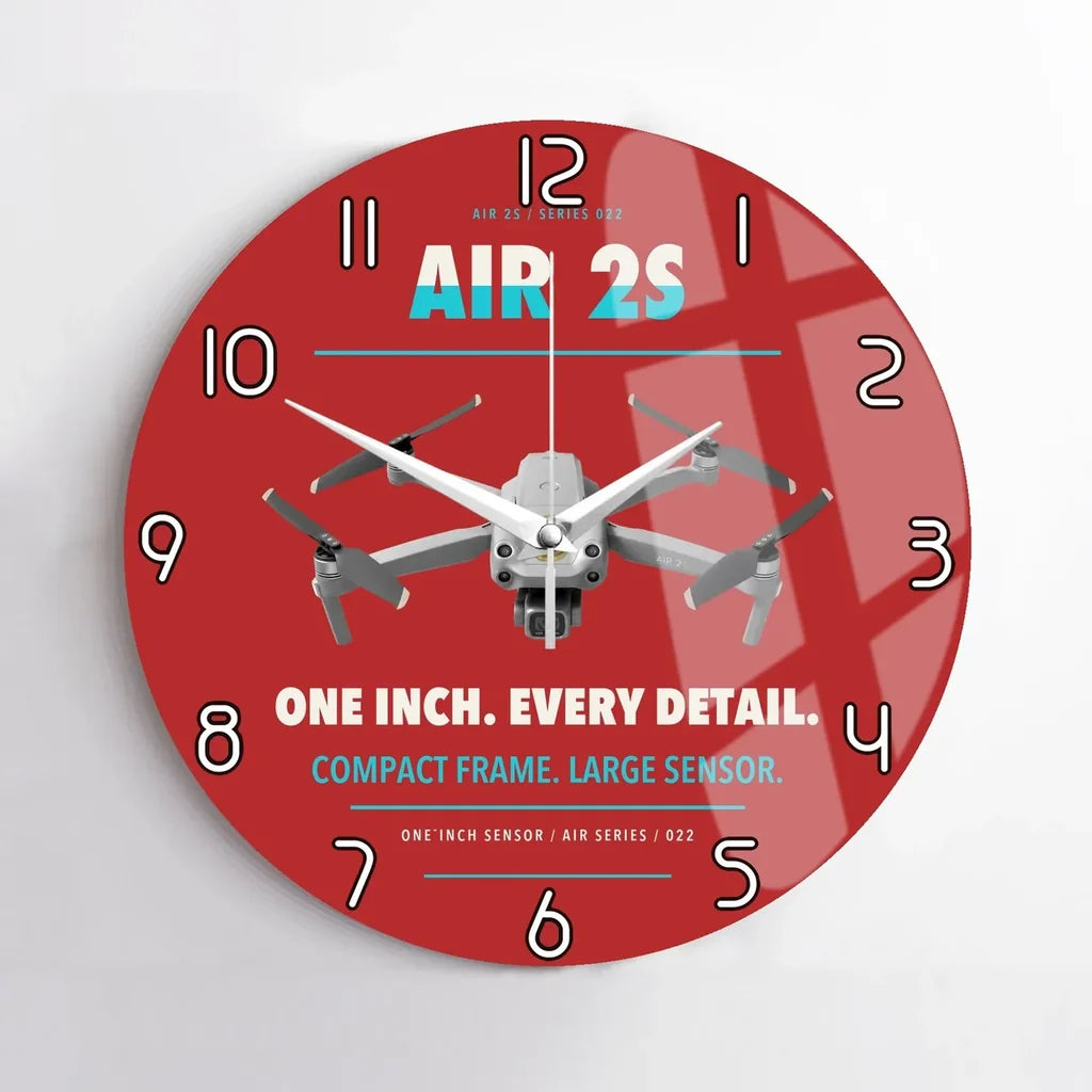 DJI Air 2S design on red no frame wall clock