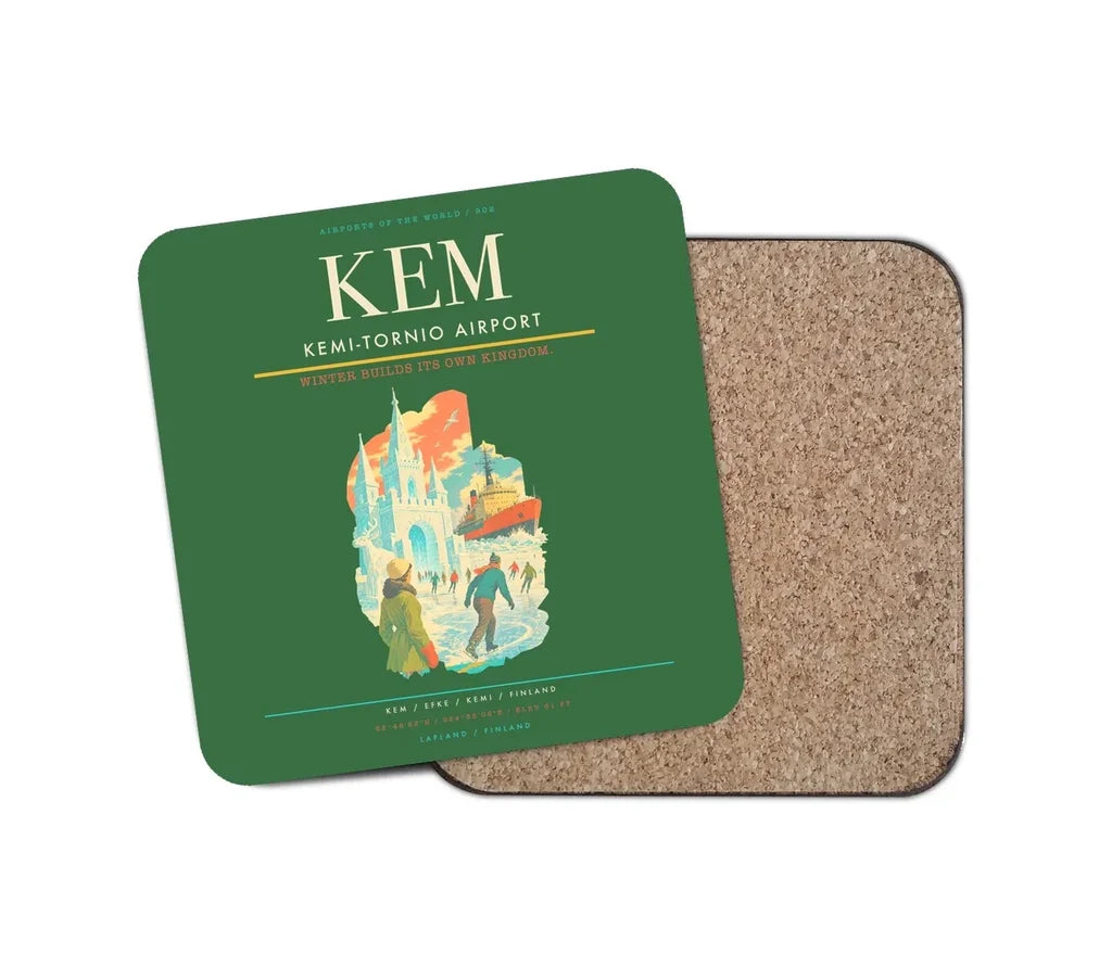Kemi-Tornio Airport (KEM) design on green 1 piece coaster
