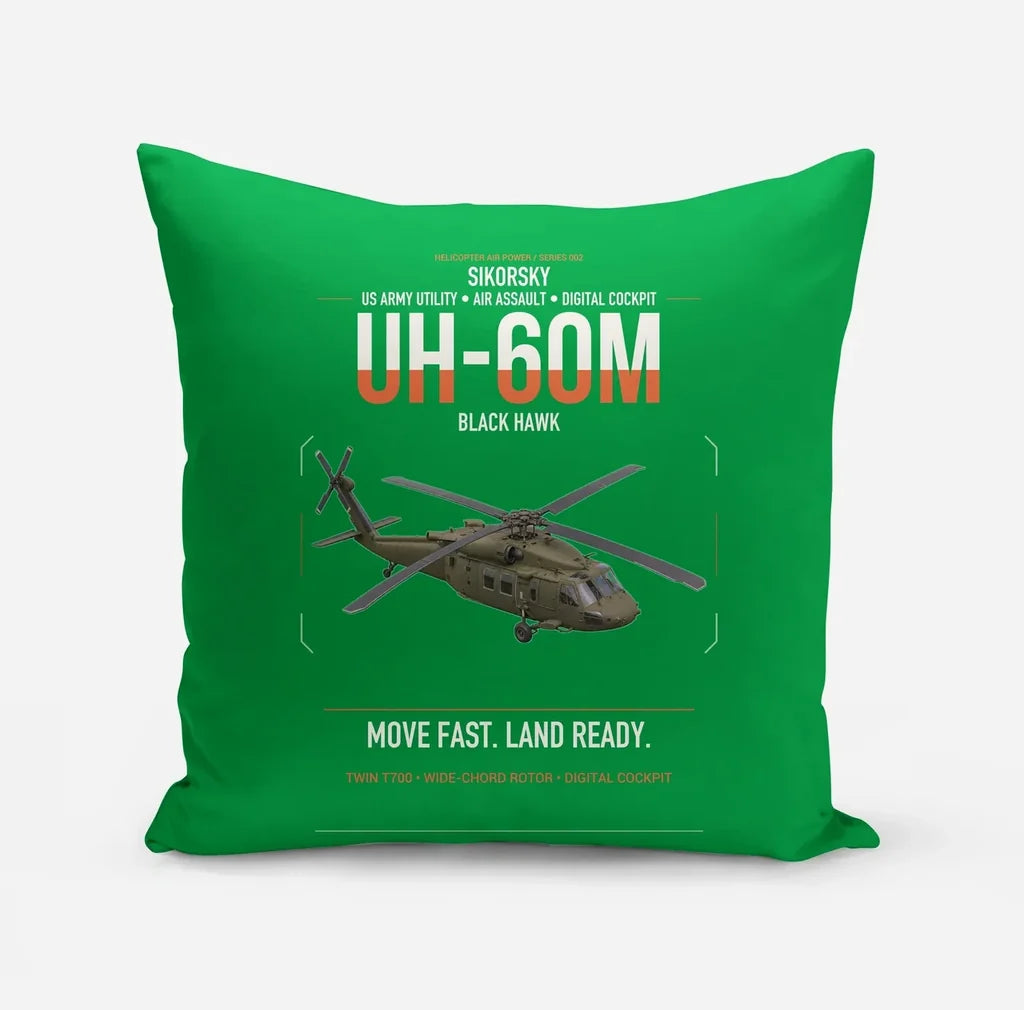 Sikorsky UH-60M Black Hawk design on green pillow