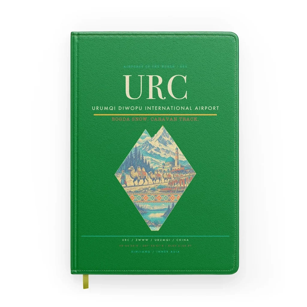 Urumqi Diwopu International Airport (URC) design on green notebook