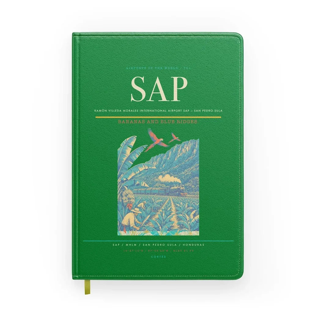 Ramón Villeda Morales International Airport (SAP) design on green notebook