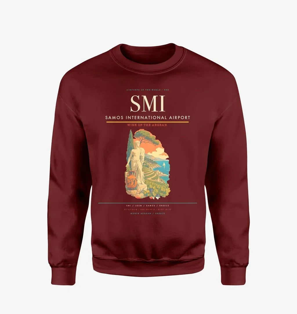 Samos International Airport (SMI) design on wine red sweatshirt